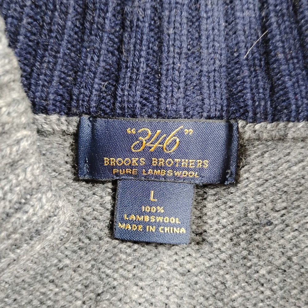 Brooks Brothers 346 Mens Large Gray 100% Lambswool Quarter Zip Cable Sweater - Picture 2 of 11